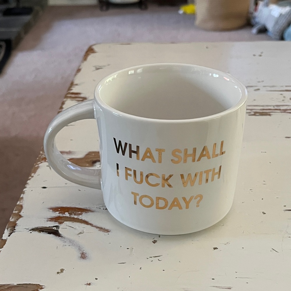 Humorous White and Gold Mug